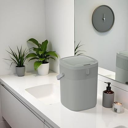 WM-DZT-12-36S Smart Motion Sensor Trash Can, Ultra-Quiet Soft-Close | Long Battery Life | Built-in Bag Storage & Portable PU Handle (Greyish Green)