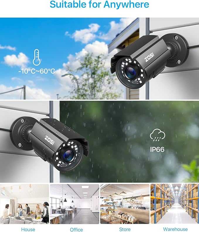 ZOSI 2MP 1080P HD TVI Bullet Camera & 100ft BNC Cable Kit, Outdoor Indoor Weatherproof Metal Housing with Night Vision, All-in-One Video Power Extension Wire for 5MP/4K HD-TVI Analog DVR.