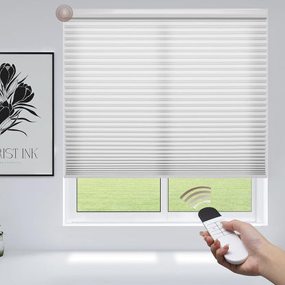 Godark Motorized Light Filtering Cellular Shades Compatible with Alexa/Google Home Electric Blinds Smart Honeycomb Shades for Windows Automatic Blinds with Remote Custom Size-White