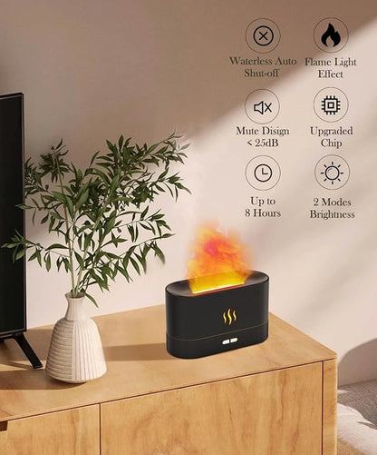 Aegci Essential Oil Diffuser Humidifer with Flame Light Effect, 180ml Air Diffuser for Essential Oils, Humidifiers for Bedroom with 2 Brightness, Auto-Off Function(White)