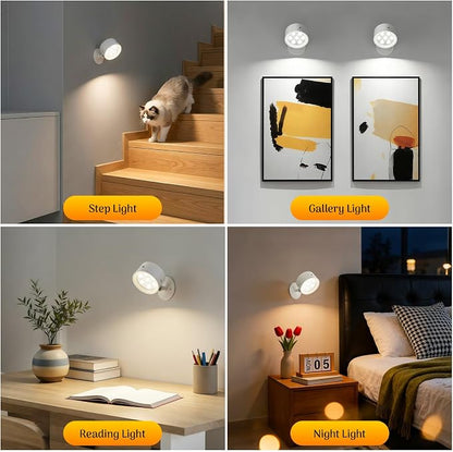 Rechargeable Wall Sconce 2 Pack, Remote & Touch Control, Dimmable | 3 Color Temps, Wireless LED Wall Lights, Magnetic Reading Light, 360° Rotating Wall Lamps for Bedroom Bedside, Living Room