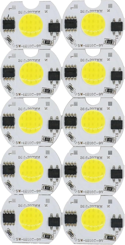 10pcs LED COB lamp Bead 5W 9V COB Chip 220V Smart IC No Need Driver DIY Flood Light Led Bulb Spotlight Outdoor Chip Lamp(White)