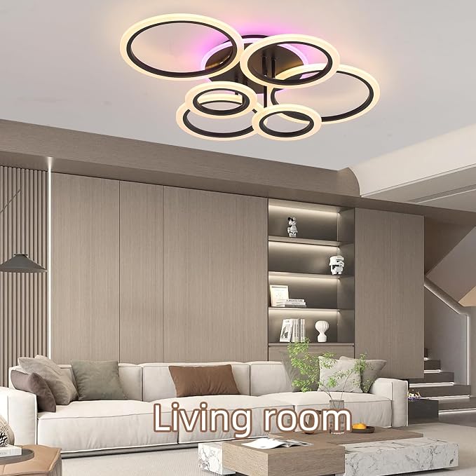 Modern LED Ceiling Light, 70W Dimmable Flush Mount, Black | 4200LM, Adjustable 3000-6000K, Remote Control for Living Room, Dining Room, Kitchen & Hallway