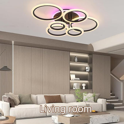 Modern LED Ceiling Light, 70W Dimmable Flush Mount, Black | 4200LM, Adjustable 3000-6000K, Remote Control for Living Room, Dining Room, Kitchen & Hallway