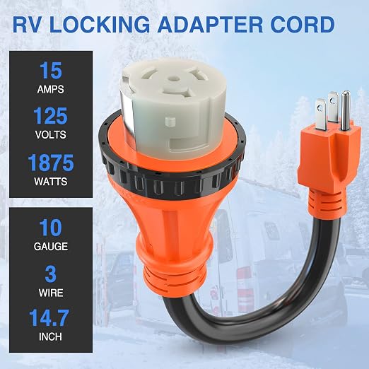 Nilight 15 Amp to 50 Amp RV Locking Adapter Cord ETL Listed 5-15P SS2-50R