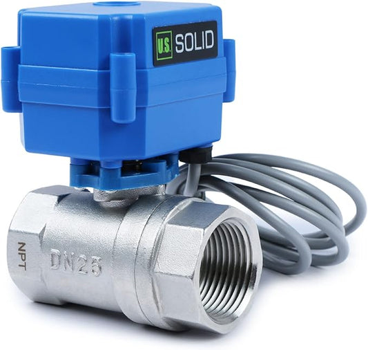 U.S. Solid Water Leak Detector with Auto Shut-Off Valve & Sound Alarm, 1" NSF Certified 304SS Motorized Ball Valve with 3 Sensors, Smart Sensor System for Water Heaters, Laundry & Flood Prevention