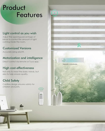 Yoolax Motorized Zebra Blinds, Remote Zebra Shades for Indoor Windows, Motorized Shades with Remote Light Control Horizontal Window Blinds Custom Size(90% Shading Starry Gray)