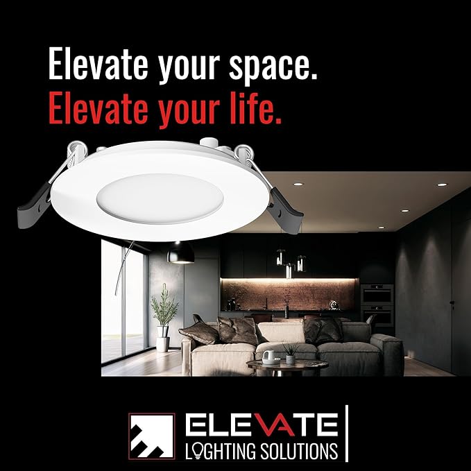 Elevate 6" Slim Canless LED Downlight, 7W/9W/12.5W — Ultra-Thin Recessed Fixture, 5CCT, IC Rated, Dimmable, Wet-Rated — Ideal for Kitchens & High Ceilings
