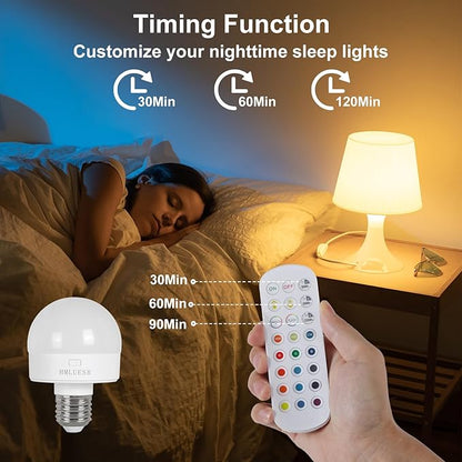 Rechargeable Light Bulbs with Remote Control, 3600mAh E26 Base Battery OperatedLED Bulb for Lamp Sconce, 300LM 15 RGB Lights Dimmable Timer Wireless Magnetic Led Light Bulb, 1 Pcs