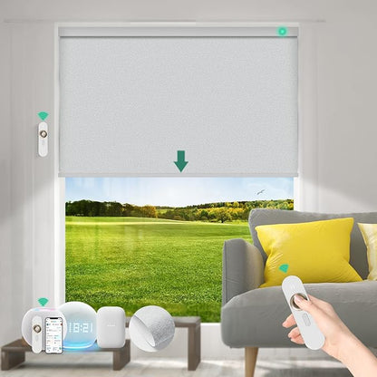 Motorized Blinds with Remote [100% Blackout & Silent Motor] Smart Blinds Compatible with Alexa Google HomeKit, Electric Roller Shades for Indoor Windows, Customized Size, Shimmer Light Gray