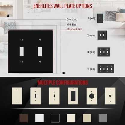 ENERLITES Double Toggle Switch Cover, Two Gang Light Switch Wall Plate, Standard Size 2-Gang 4.5" x 4.5", Unbreakable Polycarbonate Thermoplastic, UL Listed, 8812-BK, Black