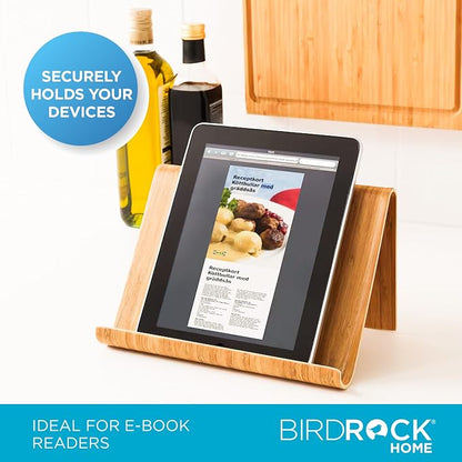 Sofia + Sam Bamboo Tablet Holder and Stand - Natural Wood - E-Readers, Smartphones - Kitchen Tabletop Organizer - Portable Stand for Books, Cookbooks, and Devices