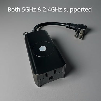 5GHz &2.4 GHz Outdoor Smart WiFi Plug Outlet,IP44,15 Amps,One Grounded Outlet, Wireless Remote, Alexa Smart Plugs and Google Home Assistant, ETL Listed,Black(1 Pack)