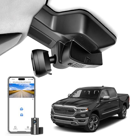 Front 4K & Rear 1080P Dash Cam Fit for Dodge RAM Gen5 RAM 1500 2025 2026 Mid-Term Facelift (Model G), Big Horn Laramie Lone Star Limited Rebel RHO Tradesman etc, UHD 2160P Video, OEM Look, 128GB Card
