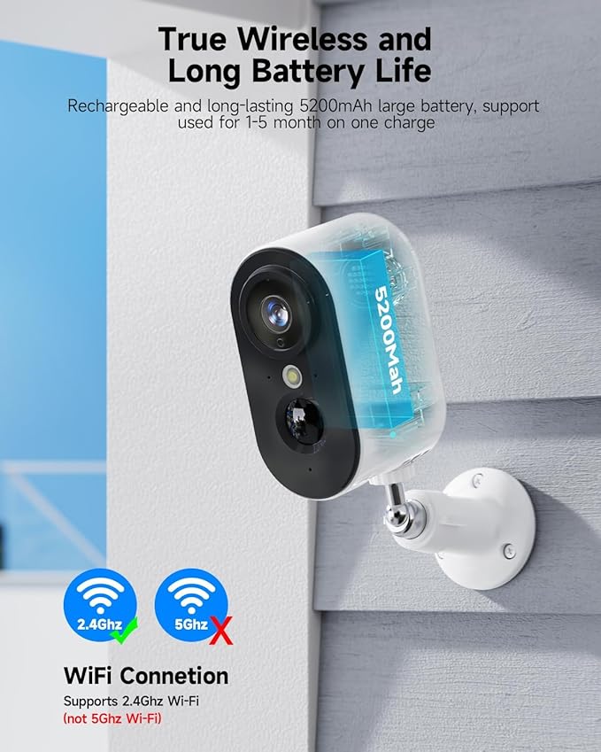 LIWAN Security Cameras Wireless Outdoor Indoor, 2.4GHZ WiFi Security Camera for Home Security, 2K HD Battery Powered, Color Night Vision, Motion Detection, 2-Way Talk, SD/Cloud Storage