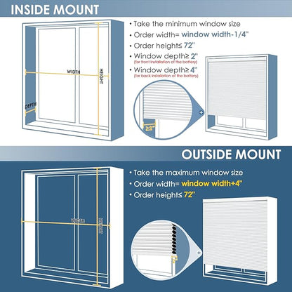 Motorized Cellular Shades with Remote Control, Blackout Electric Smart Blinds(Free Solar Panel) with Cordless, Windows Automatic Honeycomb Blinds, with Alexa Google, White, 38"× 64"