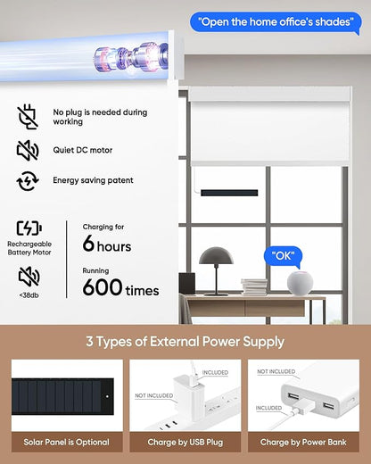 Kincmo Motorized Blinds with Remote,100% Blackout Motorized Roller Shades Work with Apple Homekit,Alexa,Google, Custom Electric Blinds with App,Voice Control (Pure White)