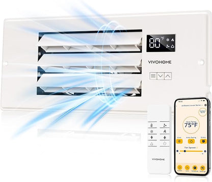 VIVOHOME Register Booster Fan - 4'' x 12'' Opening with Adjustable Louver | Smart Thermostat & 10-Speed WIFI App Control - AC Vent Fan for Floor, Ceiling, Wall - Quiet Operation (White)
