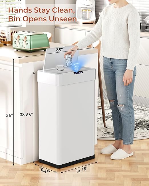 TLSUNNY 21.1 Gallon Motion Sensor Trash Can,Touchless Automatic Garbage Can,Brushed Stainless Steel Smart Bin,with Bag Holder,Soft Close Lid,for Kitchen,Office,RV,Bedroom,Living Room (White, 80L)