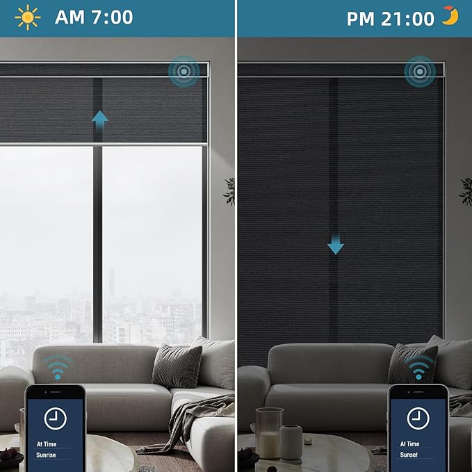 SmartWings Motorized Smart Roller Shades in Light Filtering, Electric Blinds with Remote for Windows Compatible with Alexa/Google Home/Homekit, Customized, 60% Blackout Twilight Obsidian