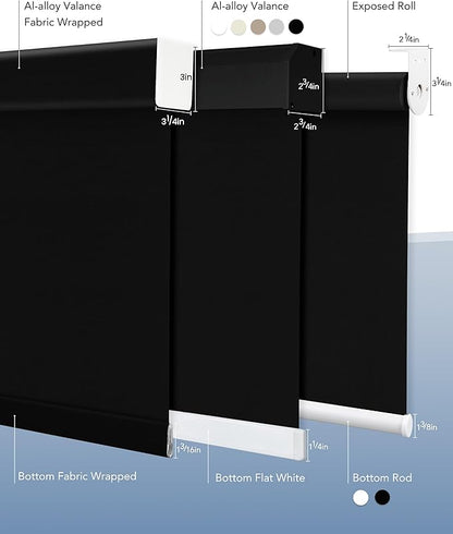 Motorized Blinds Compatible with Alexa Google 100% Blackout Smart Blind Automatic Window Roller Shades Remote Control Custom Size Farbic Black