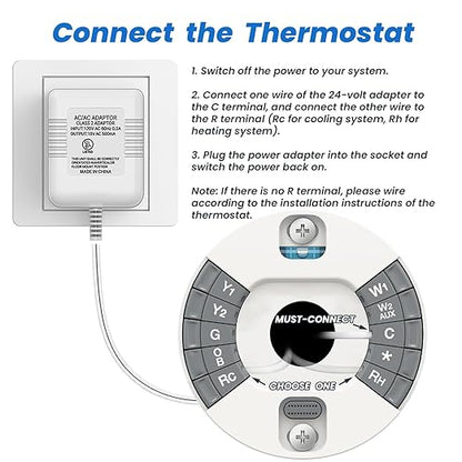 UL Certified Thermostat C Wire 24V Transformer, White Adapter Compatible with Honeywell, Nest, Emerson, Ecobee, Wyze Thermostat and Most Doorbells (26FT Power Cable)