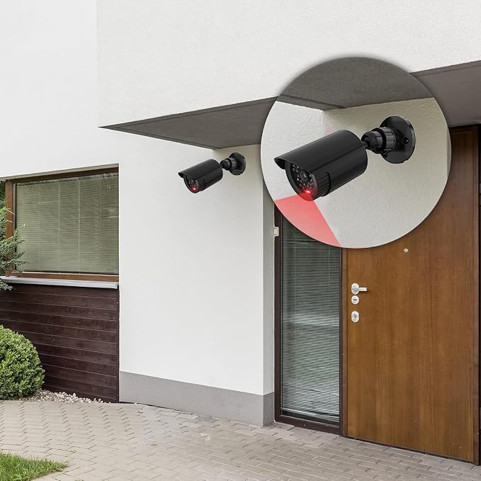 WALI Fake Security Camera with Flashing Red Light, 2 Pack, Black（TC-B2）