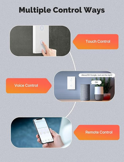 MOES Matter Smart Light Switch, 2.5D Glass Touch, Alexa & Google, 3 Gang | Premium 2.5D Glass Panel, Matter WiFi, Apple Home, Alexa Google SmartThings, Touch Control, Timer Schedule, Neutral Wire 10A