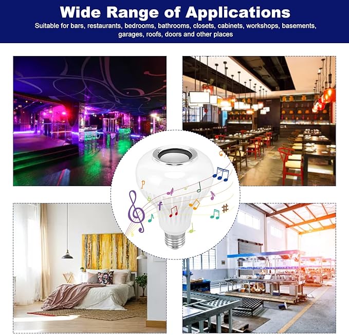 AYNEFY Music Bulb, Smart Music LED Bulb RGBW Color Changing LED Speaker Light E26 Base Remote Control with 12 Color Lights for Home Bar Bedroom Restaurant