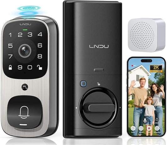 WiFi Smart Video Lock, 5-in-1 Fingerprint Keyless Entry Door Lock with App Control, Two-Way Audio, Dual Motion Sensors