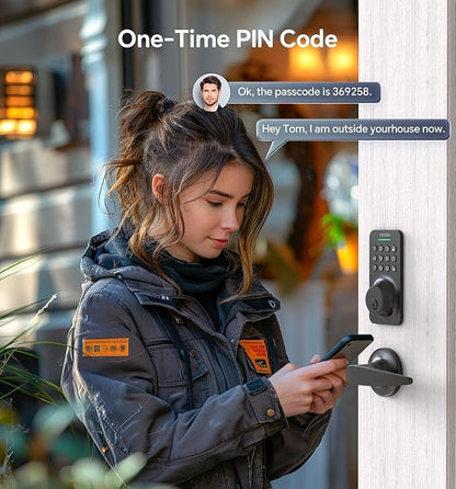 Ulecoce Keyless Entry Keypad Deadbolt with Handle Set, Smart Lock, Auto-Lock + One-Touch Lock, 100 Codes + 15-Min Easy Install, Ideal for Airbnb/Homes/Offices, Fits U.S. Standard Front Doors, Black