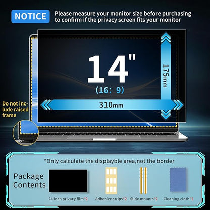 14 Inch 16:9 Laptop Privacy Screen Filter - Computer Monitor Privacy Shield Anti Glare and Blue Light Protector 1-Pack