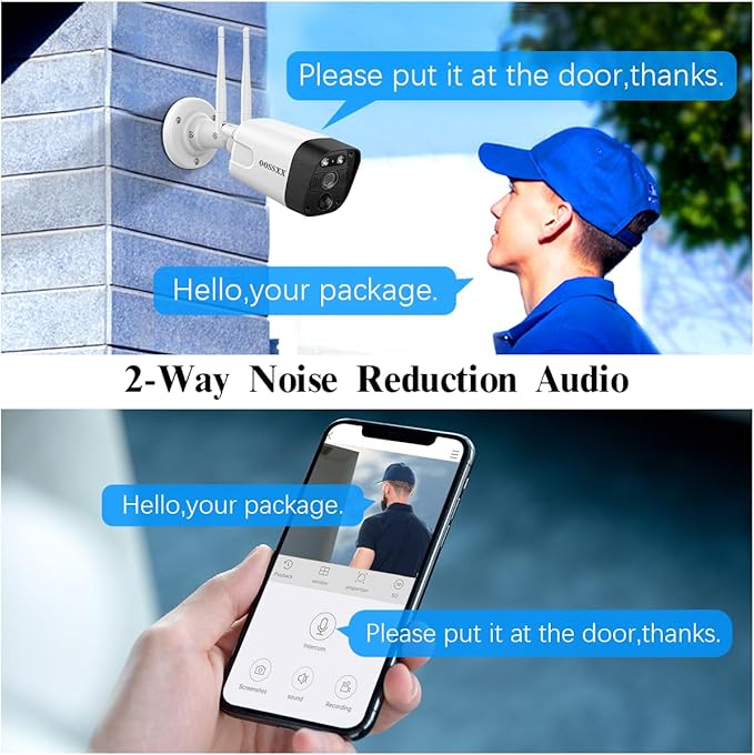 OOSSXX (5.0MP & 130° Wide-Angle 2-Way Audio PIR Detection Dual Antennas Enhance WiFi Security Wireless Camera System Outdoor Wireless Security Camera, Home Surveillance Bullet Exterior Cameras,1-Pack