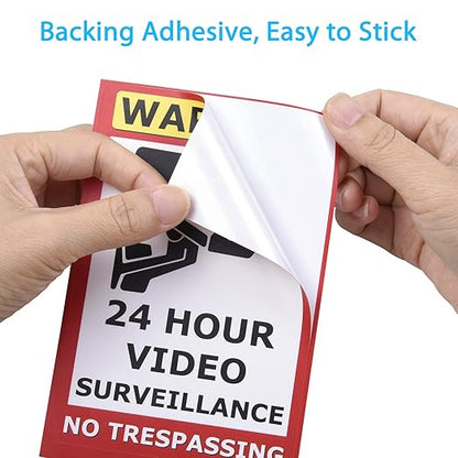 Wisdompro 10 Pack 24 Hour Video Surveillance Sign, CCTV Security Camera Sign, 4 x 6 Inch No Trespassing Warning Sticker, Indoor or Outdoor Use for Home, Business - UV Protected & Waterproof