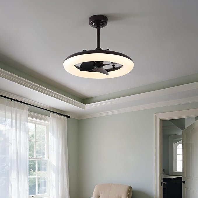 OVAL AIR AIR8001A Piero 21.5" Contemporary Minimalist 6-Speed Metal Mobile-App/Remote-Controlled Dimmable Smart Integrated LED Ceiling Fan Bedroom, Living Room, Dining Room, Deep Espresso Bronze