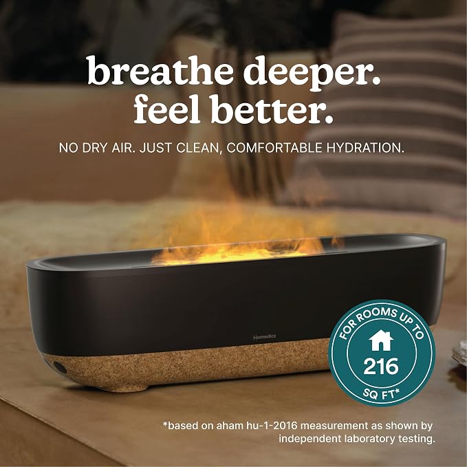 Homedics Fireside Ultrasonic Humidifier, 0.26-Gal, Visible Flame-Effect