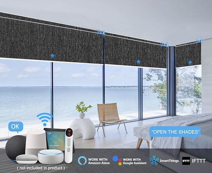 Bringnox Motorized Blinds with Remote,100% Blackout Smart Roller Blinds Compatible with Apple Homekit Google Home and Alexa Via HUB,and Customized (Grain Flint-27)