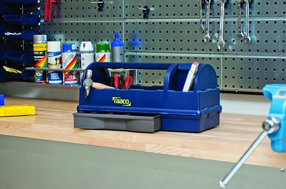 Raaco Open Portable Tool Box Organizer with Handle - Hand-Held Storage | Plastic Polypropylene Toolbox with 3 Compartments & Built-in Drawer, Hand-Held Storage Carrier, 55 lb Load Capacity, workshop