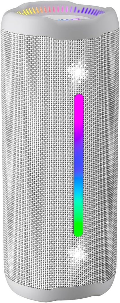 OHAYO Bluetooth Speaker, Portable Wireless, IPX7 Waterproof, Powerful 25W Sound, 24H Playtime, Dual Pairing, Active Bass, Colorful Lights, Bluetooth 5.3, Outdoor Speakers for Home/Party/Beach, White