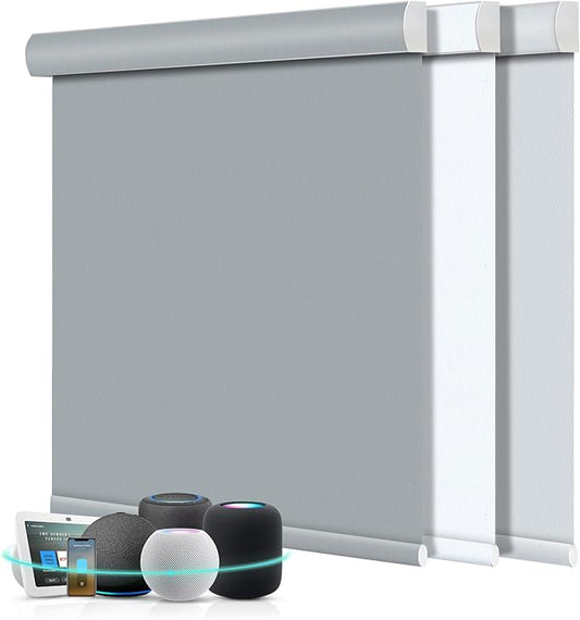 Aprilsmart Motorized Blinds with Remote,Compatible with Apple HomeKit Alexa Google Home- Voice and app Control,Motorized Roller Shades 100% Blackout Custom Size(Vinyl Grey-16)