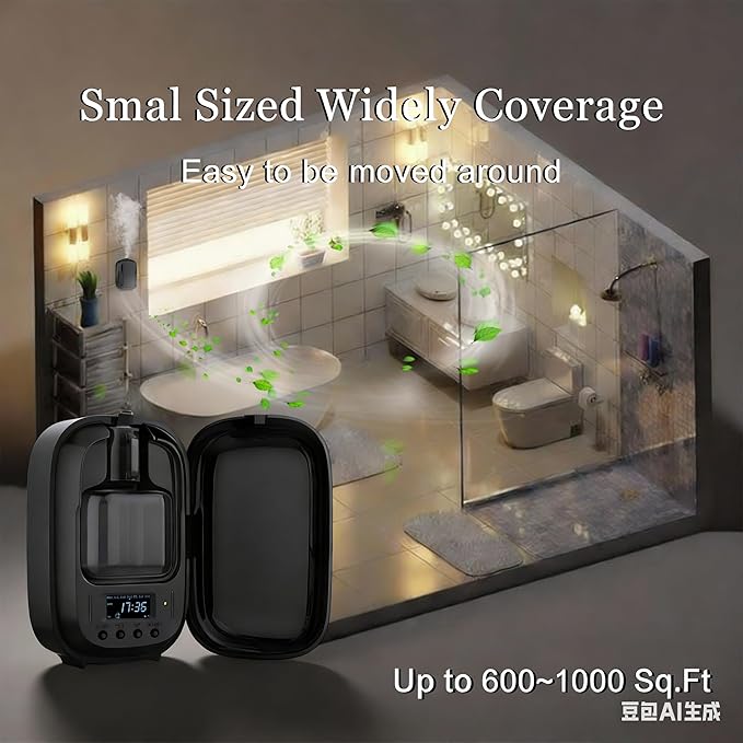 Waterless Oil Diffuser,Home Aromatherapy Scent Diffuser with APP & Timer|Whole House Oil Air Diffusers for Large Room,Office,Hotel Collection Use,Cover up to 1500 sq.ft-150ML,Compact,Quiet,Balck