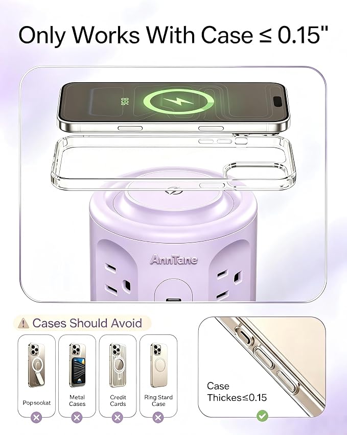 Power Strip Tower with USB Ports, 6.5 FT Extension Cord with Multiple Outlets (12AC+3A+2C) for Home Office Desk College Dorm Room Supplies