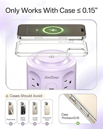 Power Strip Tower with USB Ports, 6.5 FT Extension Cord with Multiple Outlets (12AC+3A+2C) for Home Office Desk College Dorm Room Supplies