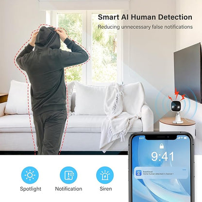 Jennov 2K WiFi Security Camera Indoor/Outdoor, Plug-in Home Surveillance Cam with Color Night Vision, Human Motion Detection, 2-Way Audio, IP66 Waterproof, Baby & Pet Monitor, 5G/2.4G