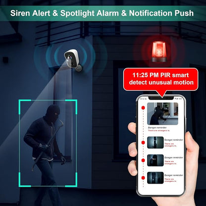 Security Cameras Wireless Outdoor, 2K Indoor Cameras for Home Security Battery Powered, AI Motion Detection, Color Night Vision, 2-Way Talk, Spotlight Siren Alarm, Cloud & SD Storage-Snow White 2 Pack