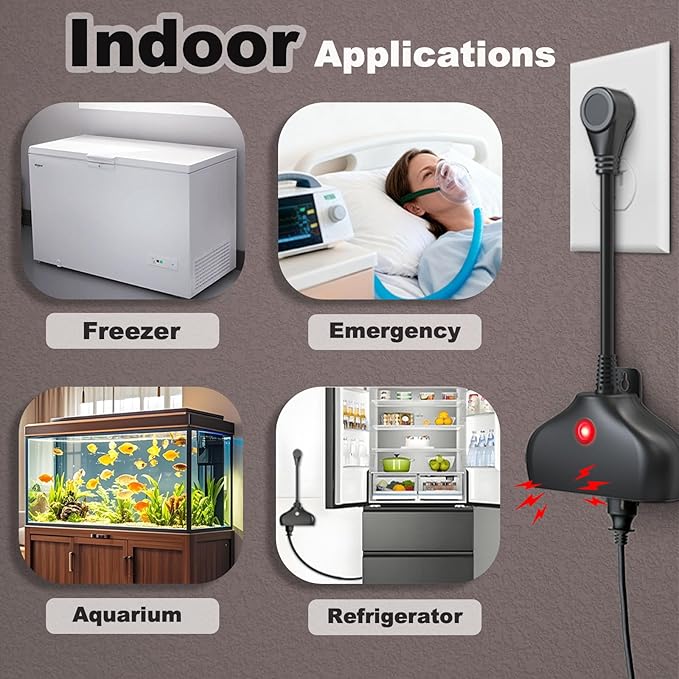 WiFi Power Failure Alarm, Smart App Alerts & 110dB Siren & Indoor / Outdoor Use for Freezer, Sump Pump, Aquarium, Greenhouse, Pond Pump