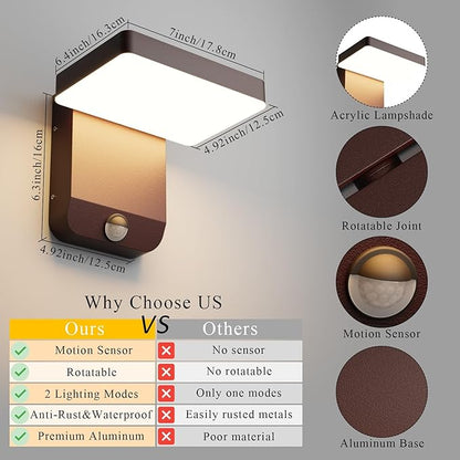 Motion Sensor Outdoor Light,Bronze LED 24W Exterior Motion Porch Light Modern Outdoor Wall Sconce IP65 Waterproof 3000K for House Garage