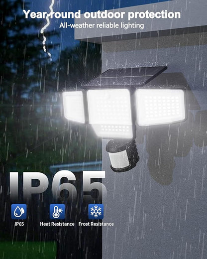 6000LM Solar Lights Outdoor, 4 Heads Motion Sensor Outdoor Lights, Solar Flood Lights for Yard House Outside Garage, IP65 Waterproof, 3 Modes, Easy Install, 4 Pack