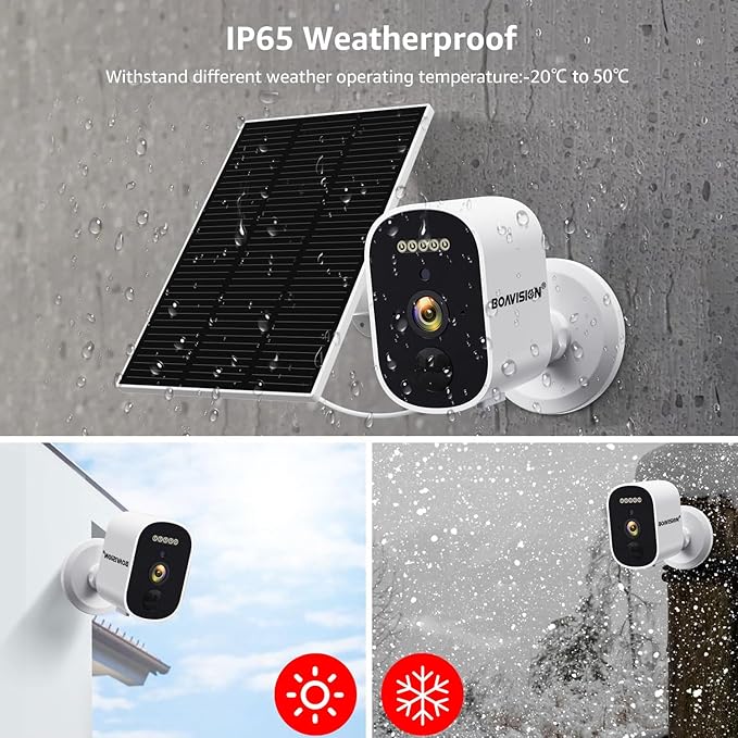 BOAVISION Solar Security Cameras Wireless Outdoor for Home Security, 2K Color Night Vision WiFi Surveillance Home Camera with Solar Panel, Spotlight, PIR Detection, 2-Way Talk