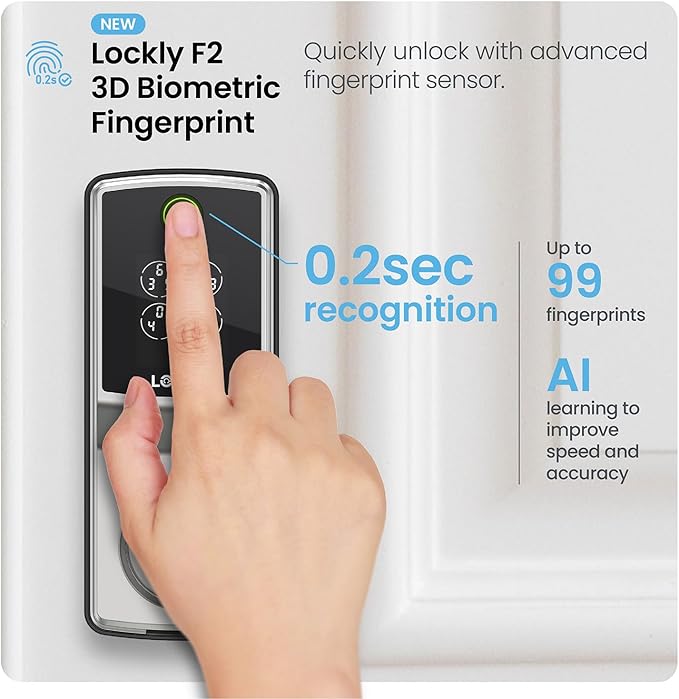 Lockly Secure Pro (Latest Version), Smart Lock with Built-in Wi-Fi, New-Gen Fingerprint Door Lock, Keyless Entry Deadbolt, PIN Genie Keypad, Auto Lock, App Remote Control, Easy Installation